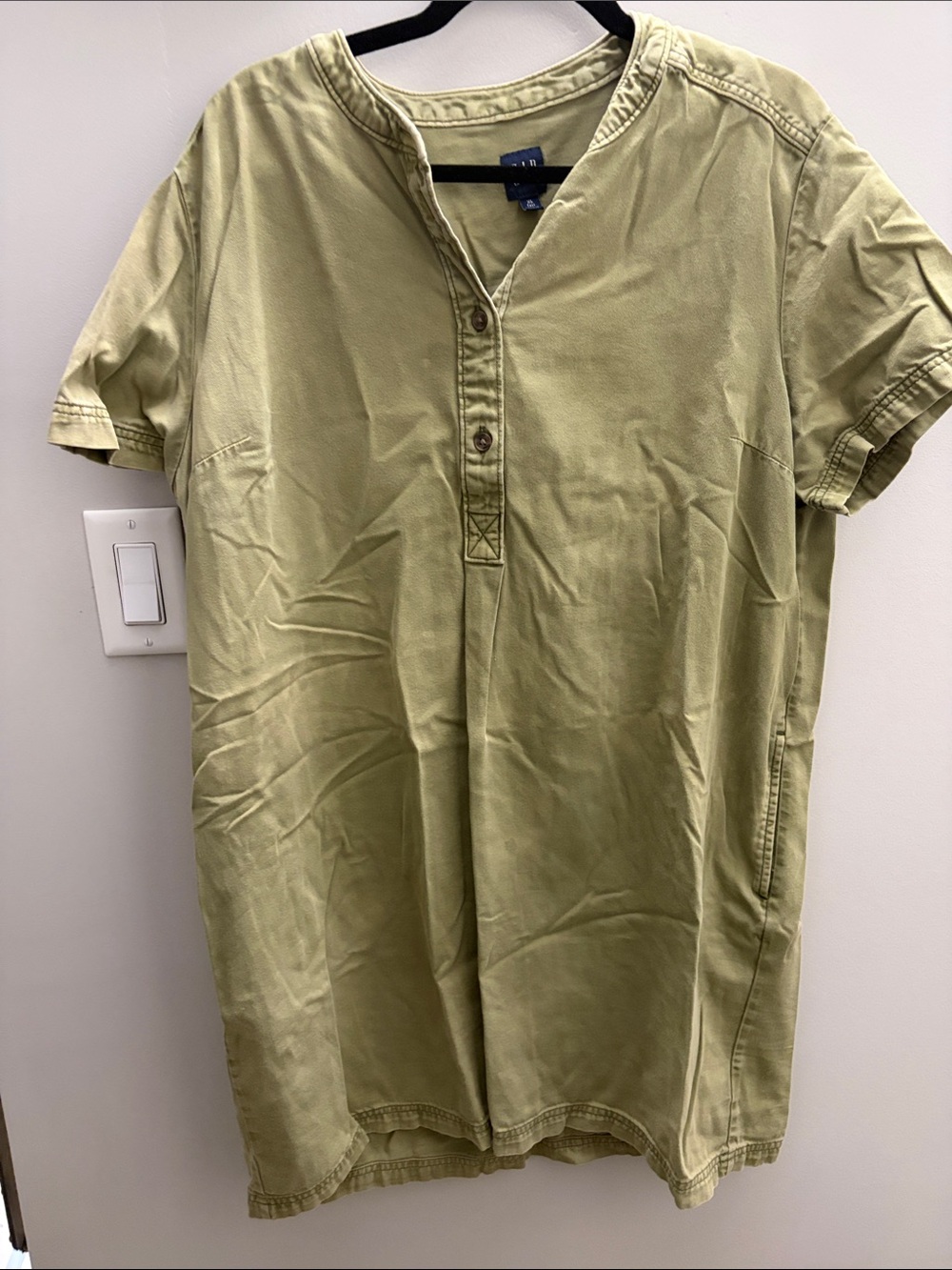 GAP Olive Green Short-Sleeve Button Henley Shirt dress